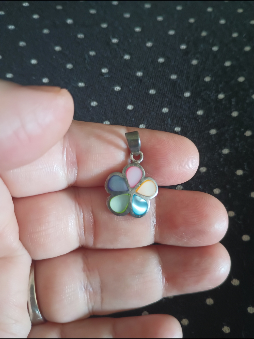Colorful Flower Sterliing Silver 925 Pendant Necklace - Multicolor Enamel -